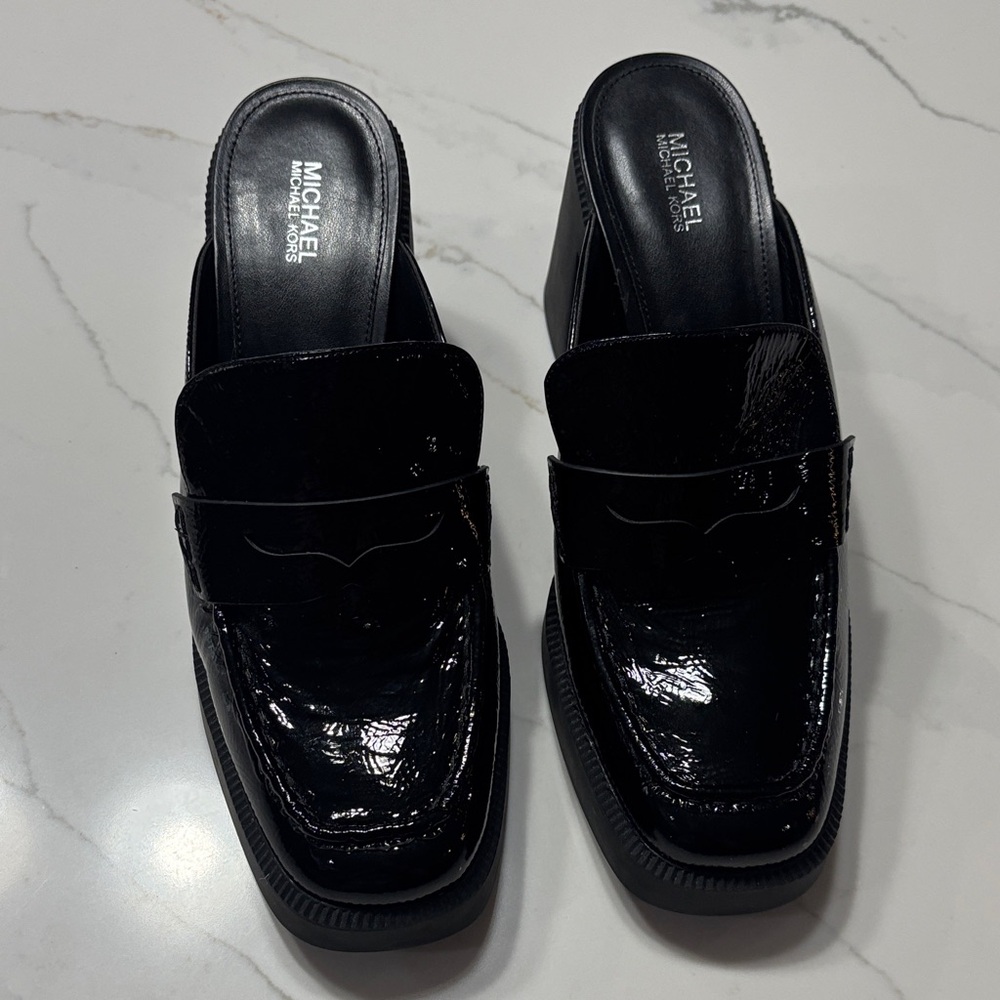 Michael Kors Black Patent Leather Mules - Picture 2 of 16